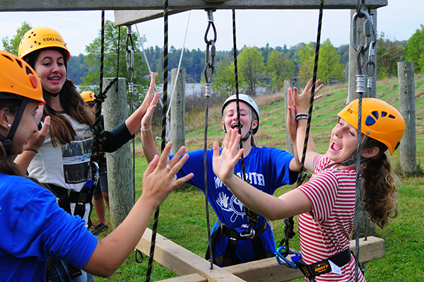 Grade 8 students using the High Ropes course at the Outdoor Education Centre